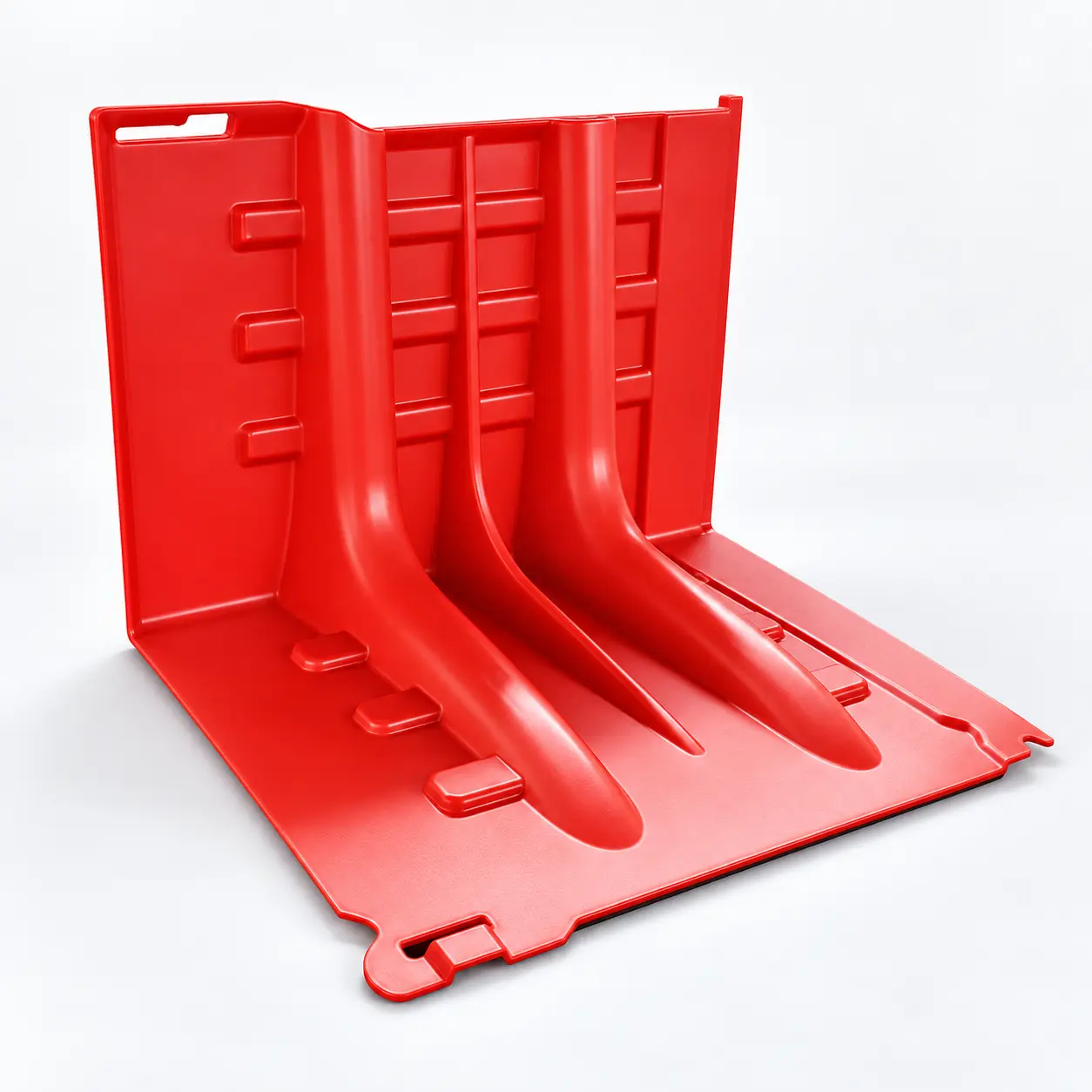 Render de producto de un módulo 50X rojo, con respaldo vertical y base horizontal reforzada